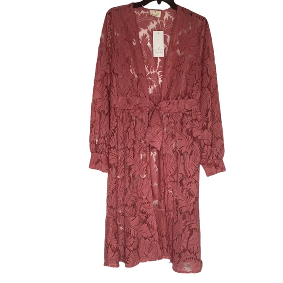 Brand New! Ember Printed Sheer Salmon Pink Duster/Swimsuit Coverup. Size XL - Picture 3 of 7
